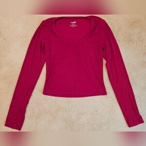 Y2K SugarKiss Rusty Red Ribbed Long Sleeve Scoop Neck Top.